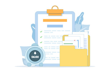 Efficient document management with checklist and folder. Time management and business planning concept for organized workflow, task tracking, and improved work productivity.