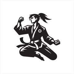 Dynamic Silhouette of Martial Artist in MidAir Ready to Strike.