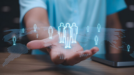 Global network concept shows business expansion and team collaboration on a digital world map