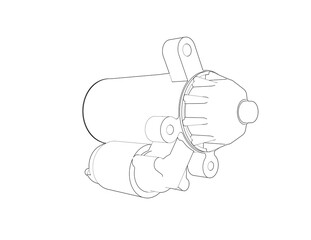 Isolated Starter Motor Technical Schematic Diagram: Precision 2D Vector Outline Drawing for Automotive Design, Manufacturing Processes, and Component Replacement Guides. Detailed Electrical Part