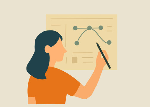 Businesswoman analyzing financial graph at work in illustration