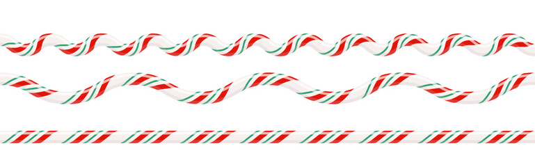 Candy cane striped line border with Christmas colors red and green. Festive seamless frame pattern for Xmas decorations and holiday projects. PNG