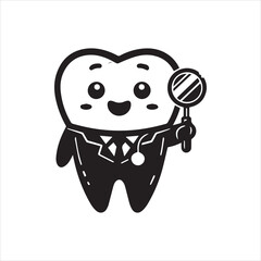 Happy Tooth Doctor Cartoon Character with Mirror.