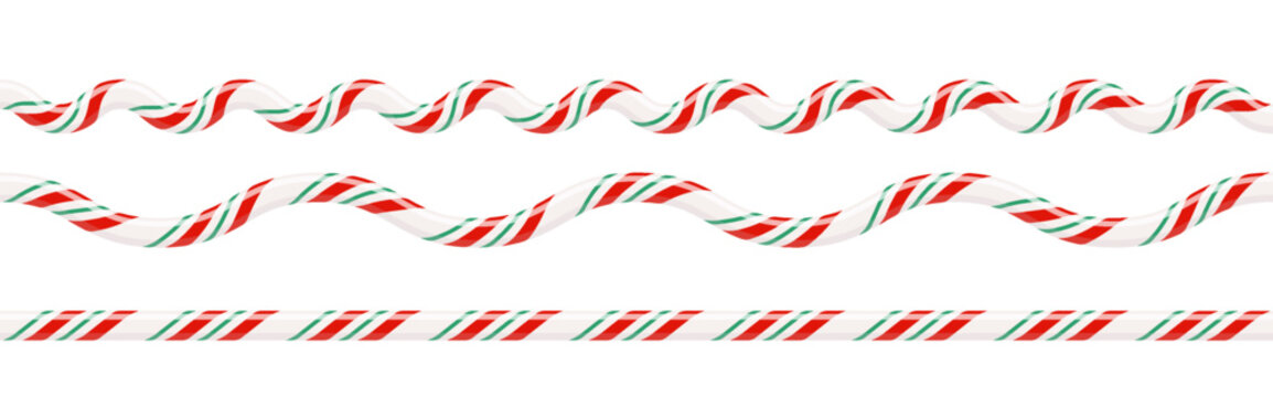 Candy cane striped line border with Christmas colors red and green. Festive seamless frame pattern for Xmas decorations and holiday projects. PNG
