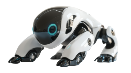 Stylized robotic pet dog with black display
