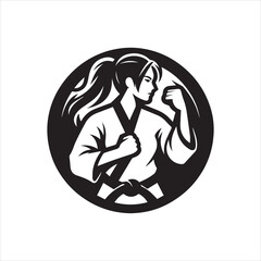 Powerful Female Martial Artist in Circular Emblem Design.