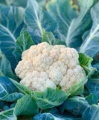 Young cauliflower grows in the garden