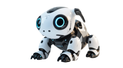 Futuristic robotic puppy with glowing eyes
