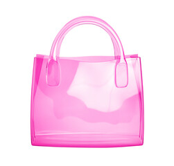 Pink silicone shopping bag. Transparent bag isolated on white. Clipping path included