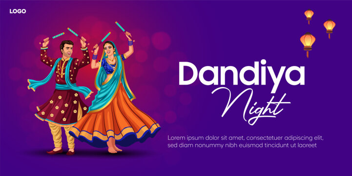 Garba Night poster for Navratri Dussehra festival of India. vector illustration design of peoples playing Dandiya dance. - Powered by Adobe