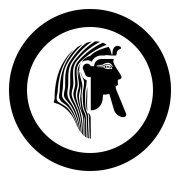 recommend clip art: Head pharaoh cop faro mask icon in circle round black color vector illustration image solid outline style