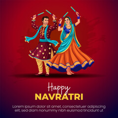 Garba Night poster for Navratri Dussehra festival of India. vector illustration design of peoples playing Dandiya dance.