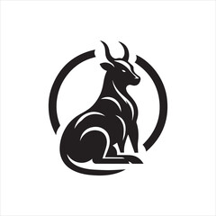 Stylized Black Silhouette of a Bull in a Circular Frame.