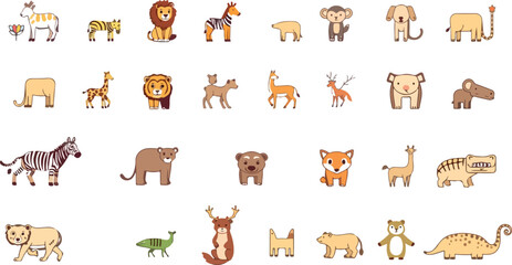 Clean Line Style Jungle Animals Icon Pack