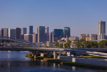 High-rise buildings and skyscrapers on a sunny summer day.
