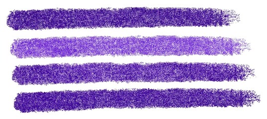 Four horizontal strokes of textured, vibrant purple crayon