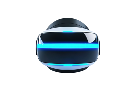 Floating VR headset with blue neon detail
