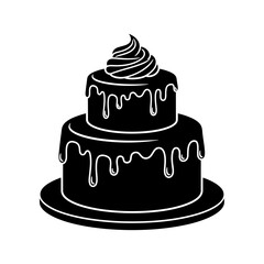 Black silhouette of a two tiered cake with drips