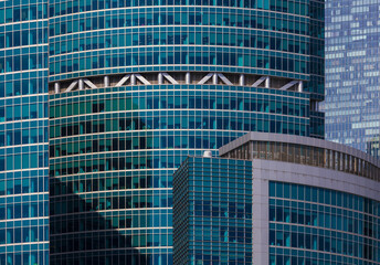 High-rise buildings and skyscrapers on a sunny summer day.