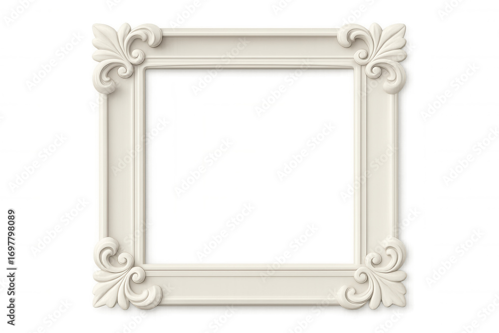 Poster classic white ornate picture frame with transparent background, isolating path included for easy edi