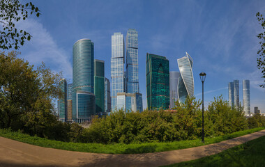 Fototapeta premium High-rise buildings and skyscrapers on a sunny summer day.
