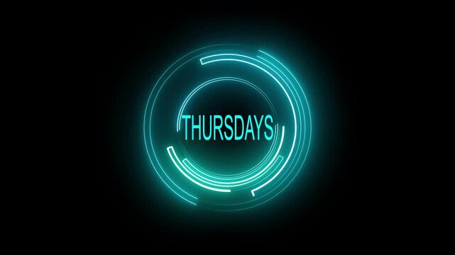 Neon lines Thursday text animation. 7 days a week name Thursday motion graphics. luxury text Bk video footage. glowing neon effect.