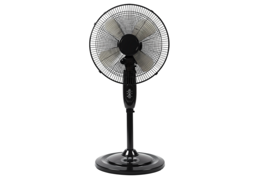 Black Stand Fan Powerful Oscillating Table Fan for Home or Office Cooling Efficient Air Circulation Quiet Operation EnergySaving Design isolated on transparent background