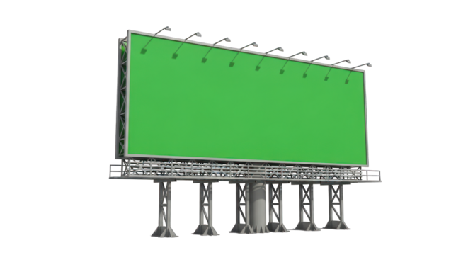 Large Green Billboard with Metal Frame and Lights.