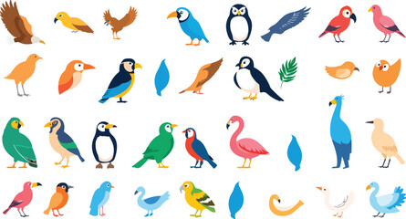Obraz premium Flat Style Bird Icon Collection