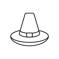 Pilgrim hat outline with buckle detail on transparent background