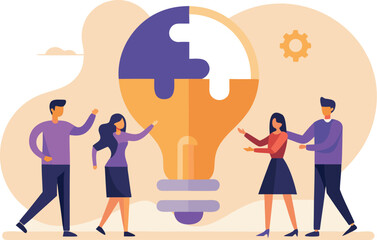 Teamwork and Collaboration Leading to a Bright Idea and Innovative Solution