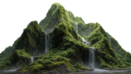 Lush mountain with cascading waterfalls