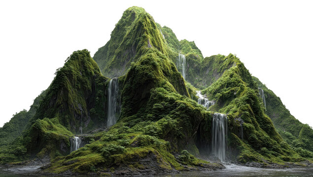 Lush mountain with cascading waterfalls