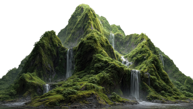 Lush mountain with cascading waterfalls