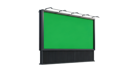 Modern Green Billboard with Metal Frame and Lights.