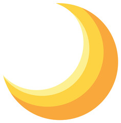 Crescent Moon Illustration in Yellow and Orange Tones, Celestial Body Graphic Element, Islamic Art Style