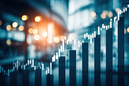 Abstract financial chart overlaid on a blurred urban cityscape - Powered by Adobe