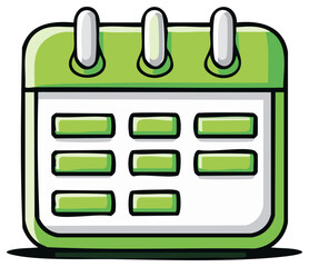 Doodle style green calendar icon for schedule planning and important reminders