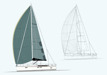 Vector sailboat illustration for ocean and nautical art