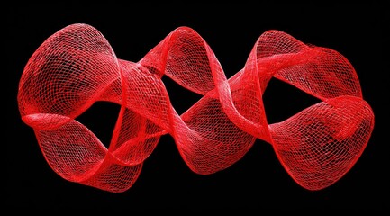Red, swirling, mesh-like form on black background