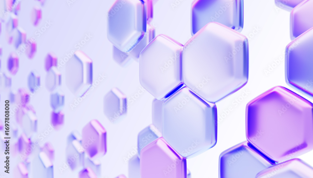 Poster abstract hexagon pattern perspective. render 3d background with glass holographic honeycomb design. 