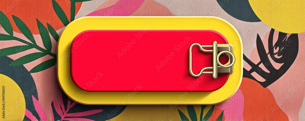 Poster Colorful abstract design featuring a red shape with yellow border on patterned backdrop