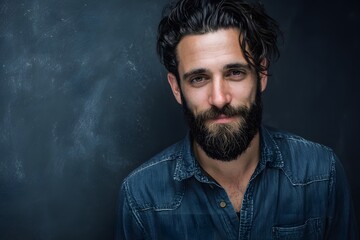 Fototapeta premium casual portrait of man with beard wearing simple shirt
