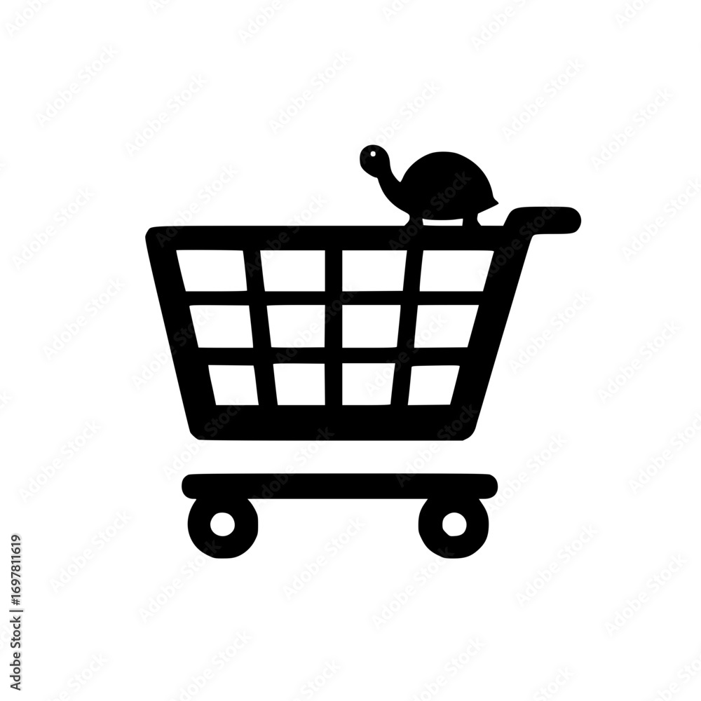 Poster ecommerce shopping cart with tortoise graphic for online retail branding and user interface design