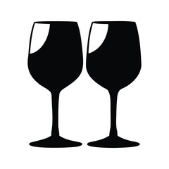 Elegant silhouette illustration of two wine glasses against a stark white background, wine glasses silhouette vector illustration