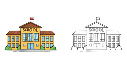 Fototapeta premium a colorful school building next to its black white version