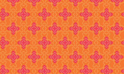 Geometric linear and filled shapes pattern in red and orange. Seamless colorful retro vector ornament in bright colors for textile, fabric, interior, ceramic, wallpaper, paper decoration