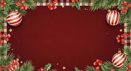 A festive Christmas background illustration with a dark, textured red canvas or fabric-like base