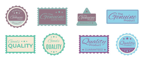 Collection of vintage style decorative labels and badges with ornate borders and calligraphic text