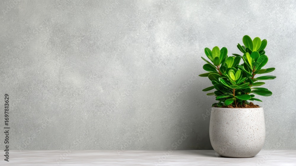 Poster this image displays a simple potted plant against a neutral gray background, symbolizing minimalism 